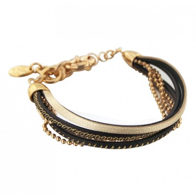 Bracelet doré en cuir noir Zoé Bijoux pour femme - Gynko - Lyn&Or Bijoux