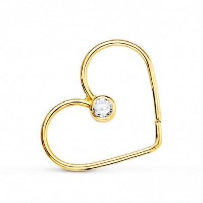 Anneau piercing en or massif 18 carats en forme de coeur avec zircon central