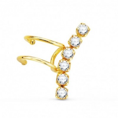 Ear cuff double en or 18 carats avec six zircons ronds sur une ligne incurvée de 15 mm