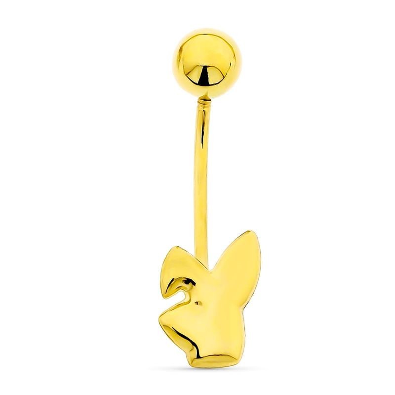 Piercing de nombril en or 18k avec motif lapin stylisé esprit glamour