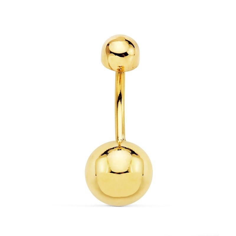 Piercing de nombril en or 18k avec deux perles dorées minimalistes