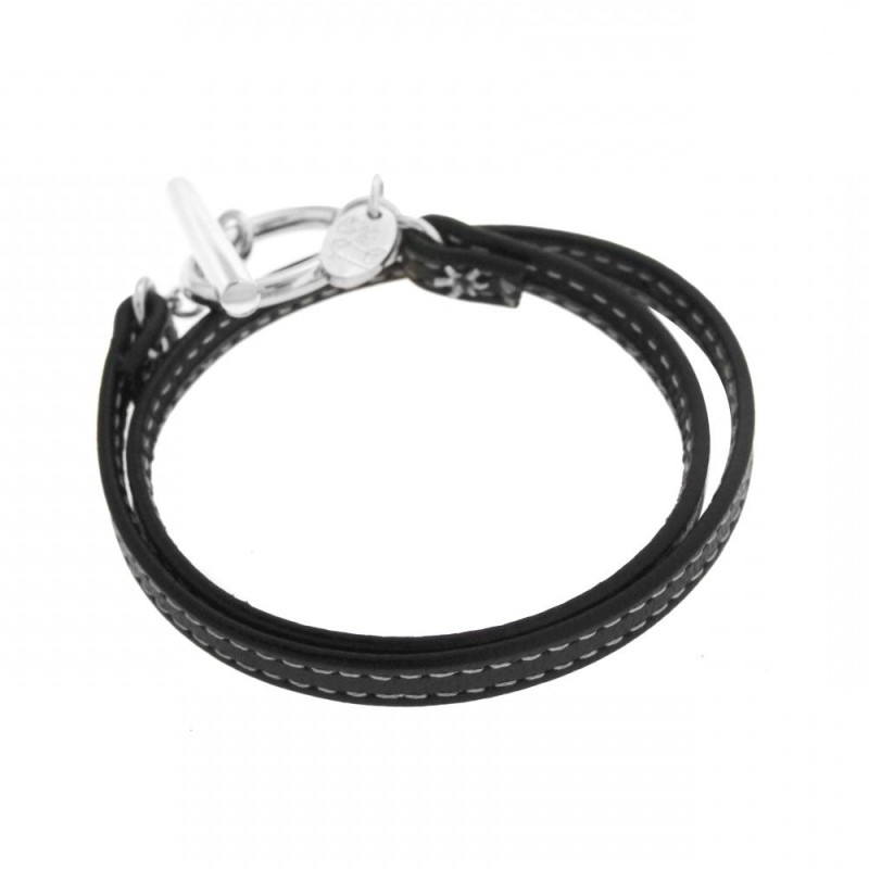 Bracelet en argent et cuir noir Zoé Bijoux pour femme - Funk - Lyn&Or Bijoux