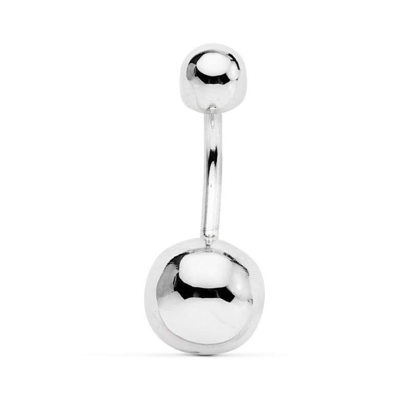 Piercing de nombril en or blanc 18k avec deux perles lumineuses