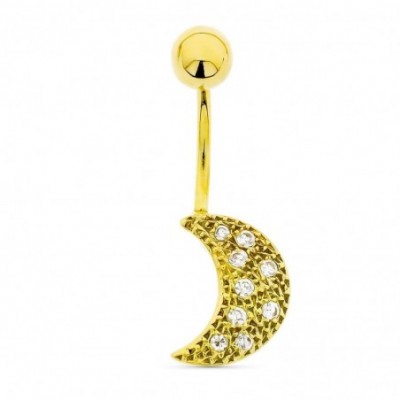 Piercing de nombril en or 18k motif lune orientale sertie doxydes