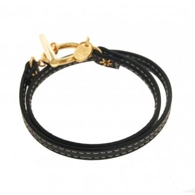 Bracelet finition dorée et cuir noir LZ pour femme - Funk - Lyn&Or Bijoux