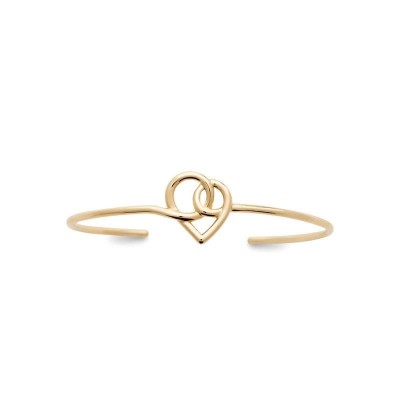 jonc ouvert plaqué or motif coeur original vu de face