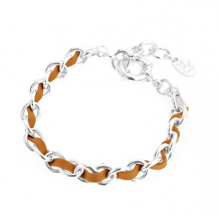 Bracelet cuir beige et argent pour femme - Entrelacs - Lyn&Or Bijoux