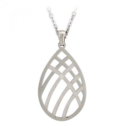 Pendentif Épure – Goutte ajourée en acier granité, design minimaliste