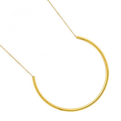 Collier Solstice – Acier doré, pendentif demi-cercle graphique, chaîne 45 cm
