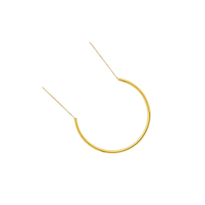 Collier Solstice – Acier doré, pendentif demi-cercle graphique, chaîne 45 cm