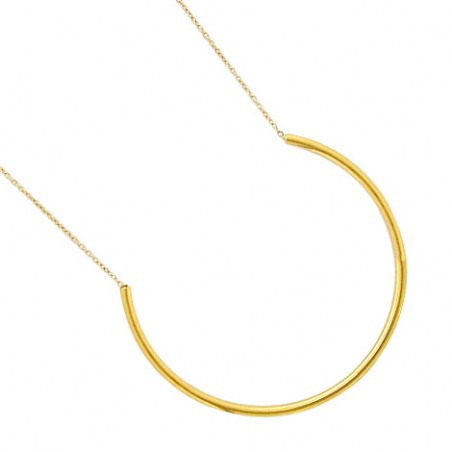 Collier Solstice – Acier doré, pendentif demi-cercle graphique, chaîne 45 cm