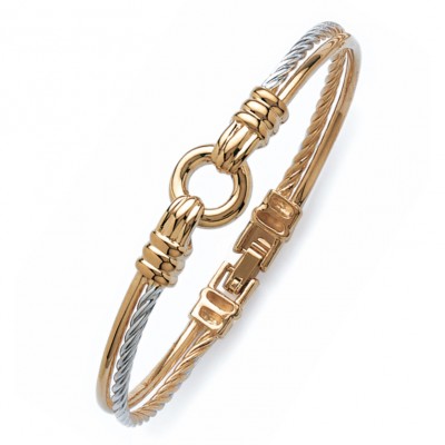 Bracelet femme, Jonc bicolore en plaqué or jauen et blanc - Inaya