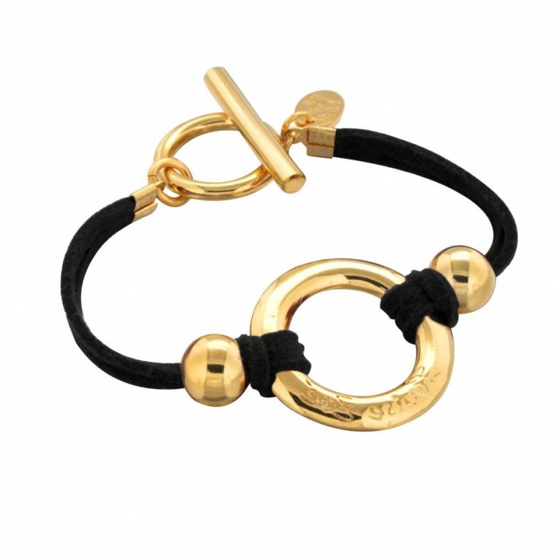 Bracelet pour femme en plaqué or suédine noire, Cercle Griffé Bracelet pour femme en plaqué or suédine noire, Cercle Griffé