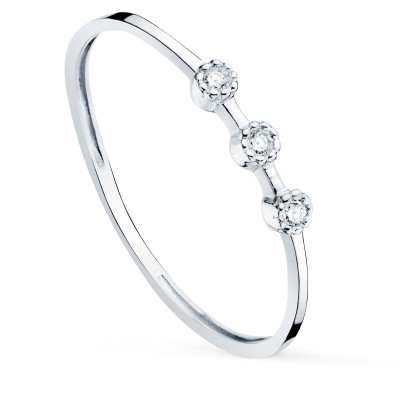 Bague femme, Or blanc et 3 diamants 0,024 cts - Estina