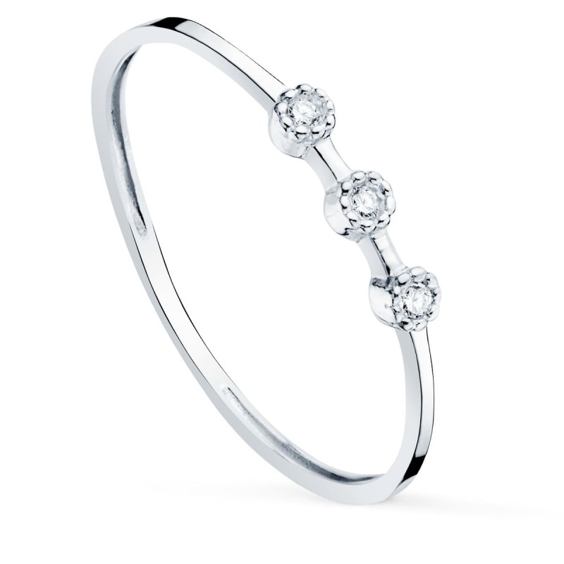 Bague femme, Or blanc et 3 diamants 0,024 cts - Estina
