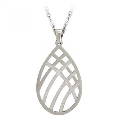 Pendentif Épure – Goutte ajourée en acier granité, design minimaliste