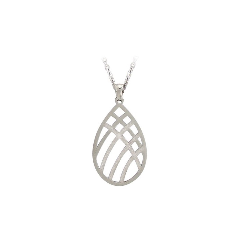 Pendentif Épure – Goutte ajourée en acier granité, design minimaliste