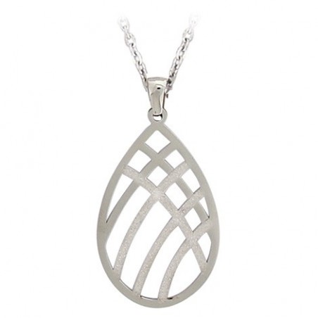 Pendentif Épure – Goutte ajourée en acier granité, design minimaliste