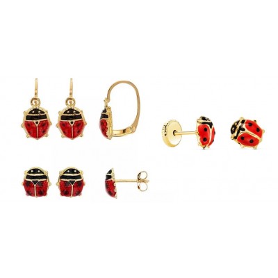 Boucles d'oreilles enfant en or 18 carats, Coccinelle émaillées