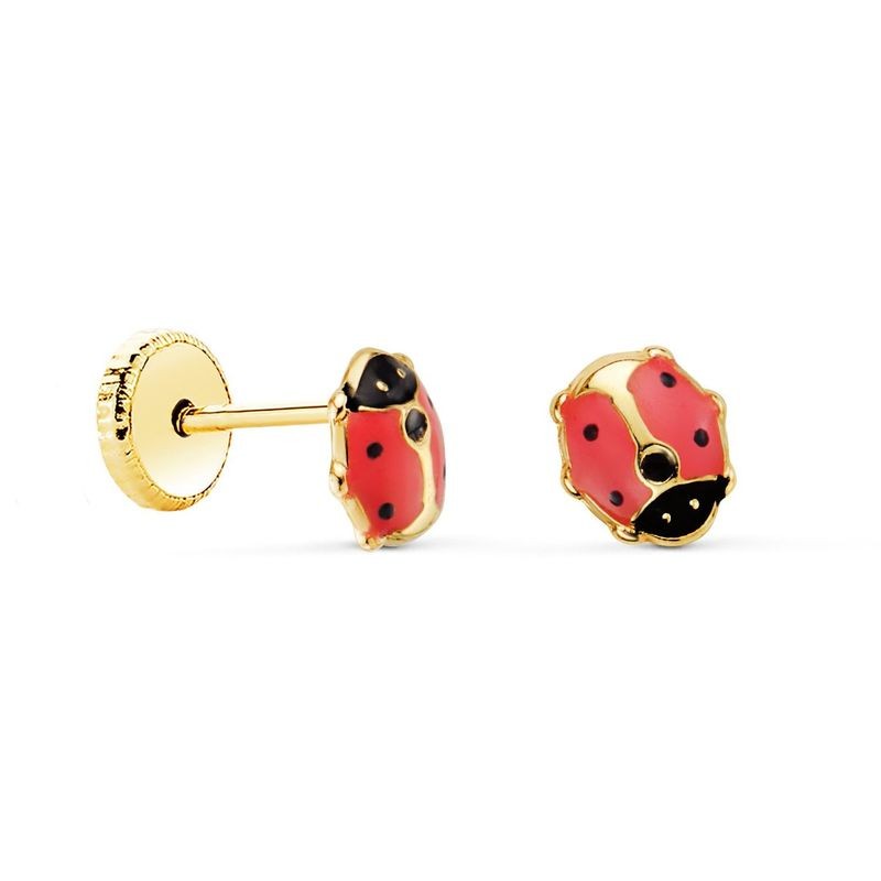 boucles d'oreilles à vis pour bébé, motif cocinnelle en or 18 carats