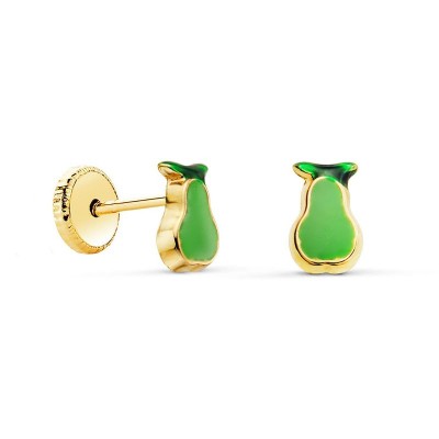 Boucles d'oreilles pour bébé en or 18 carats, à visser, Poire verte