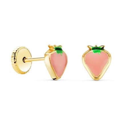 Boucles d'oreilles, fermoir à vis, en or massif 18 carats - Fraise rose