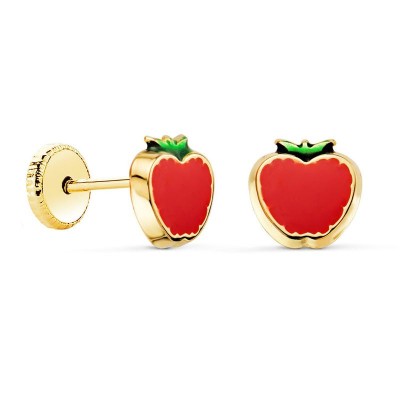 Boucles d'oreilles pomme en or, fermoir à vis, pour bébé - Email rouge
