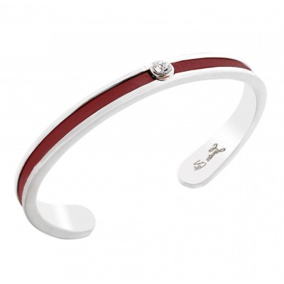 Bracelet jonc argent, cuir rouge et Swarovski pour femme - Badya - Lyn&Or Bijoux