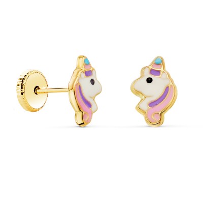 licorne boucles d'oreilles pour bébé an, fermoir à vis