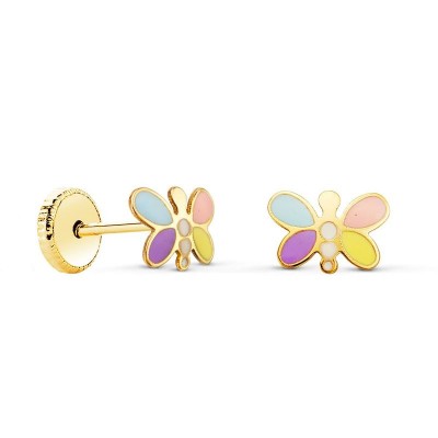 Boucles d'oreilles or et émail multicolore, fermoir à visser - Libellule