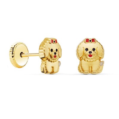 Boucles d'oreilles à visser, or 18k et émail - Chien mignon