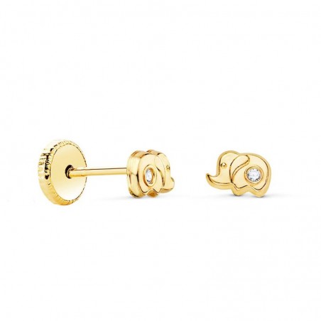 Boucles d'oreilles éléphant à visser, or 18k et zircon, bijou pour bébé