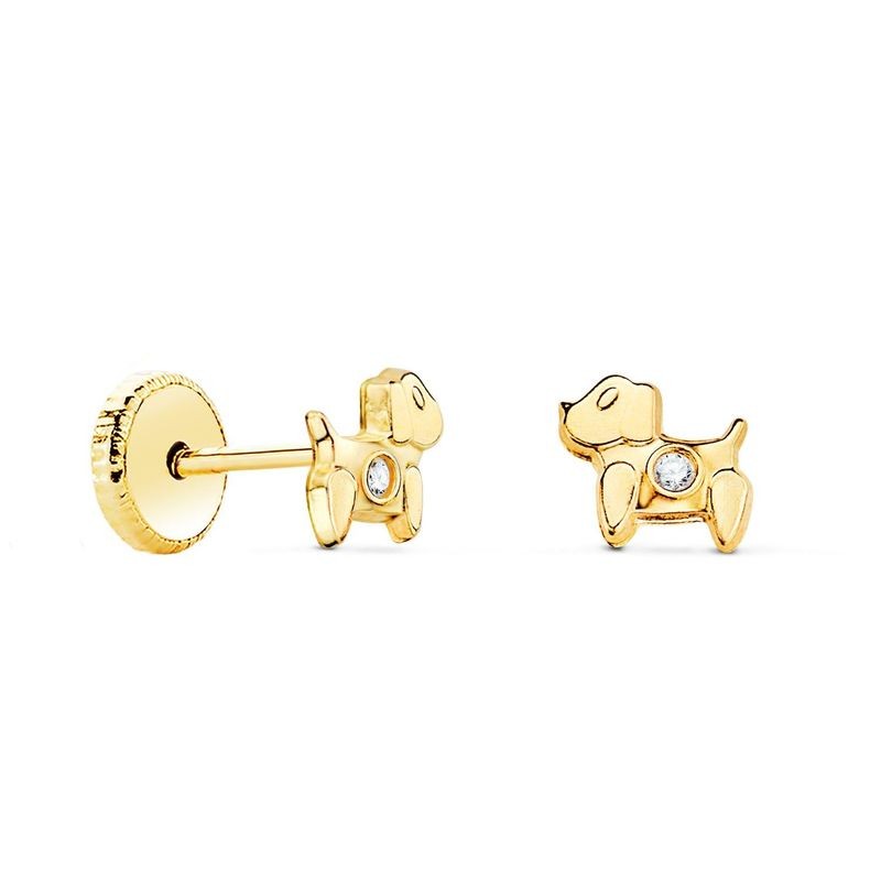 Boucles d'oreilles chien à visser, or 18k et zircon, bijou pour bébé