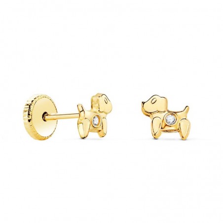 Boucles d'oreilles chien à visser, or 18k et zircon, bijou pour bébé