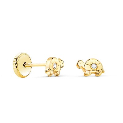Boucles d'oreilles tortue à visser, or 18k et zircon, bijou pour bébé