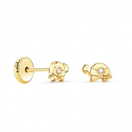 Boucles d'oreilles tortue à visser, or 18k et zircon, bijou pour bébé