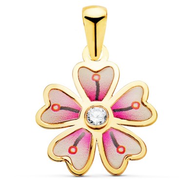 Pendentif or 18 carats, fermoir à vis - Fleur rose délicate