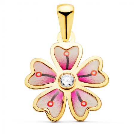 Pendentif or 18 carats, fermoir à vis - Fleur rose délicate
