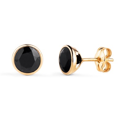 Puces d'oreille pierre noire facettée 6 mm, or 18 carats et zircon - Liberté