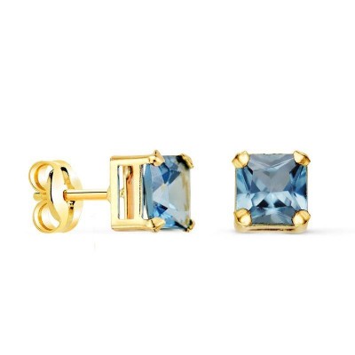 Boucles d'oreille pierre bleue carrée, or 18 carats et zircon - Essy