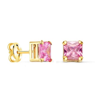Boucles d'oreille pierre rose carrée, or 18 carats et zircon - Emmy