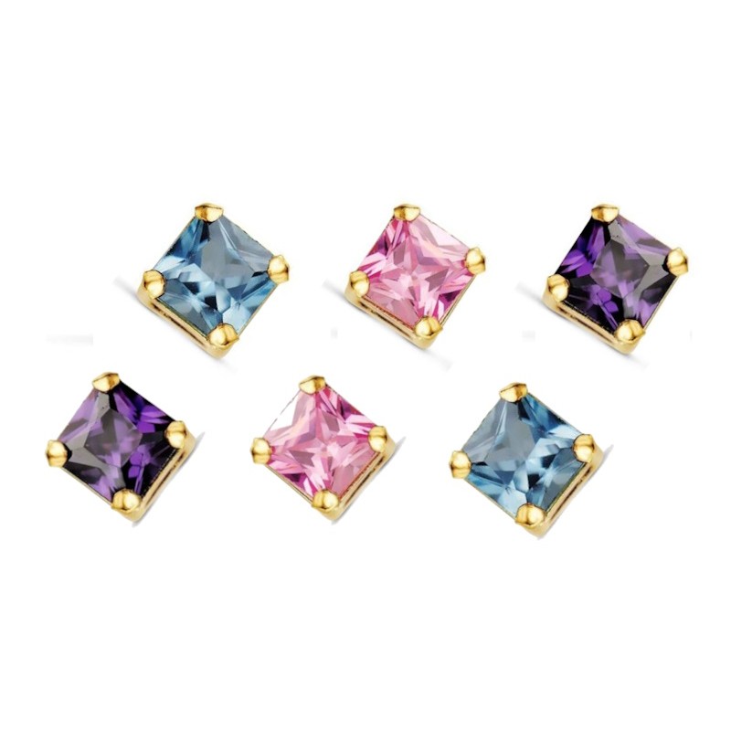 Pack de 3 paires de boucles d'oreilles avec pierres colorées carrés