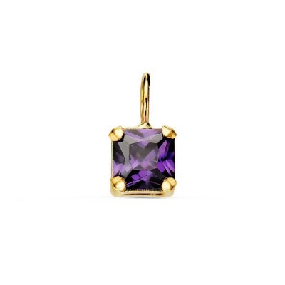 Pendentif pierre violette carrée, or 18 carats et zircon - Elly