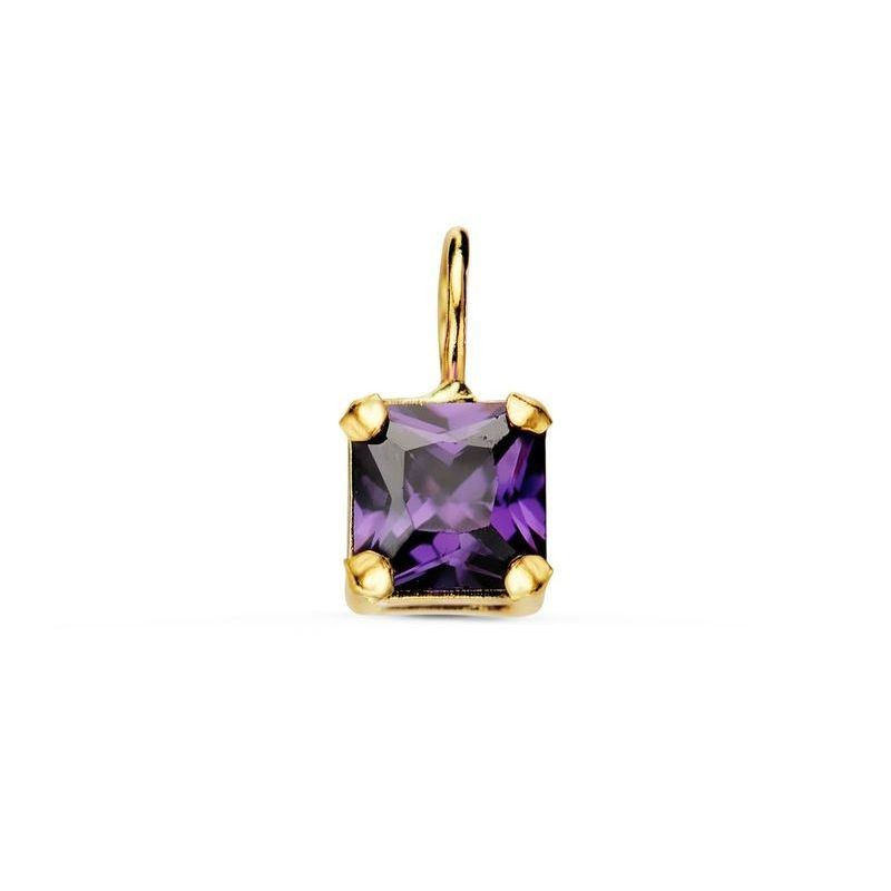Pendentif pierre violette carrée, or 18 carats et zircon - Elly