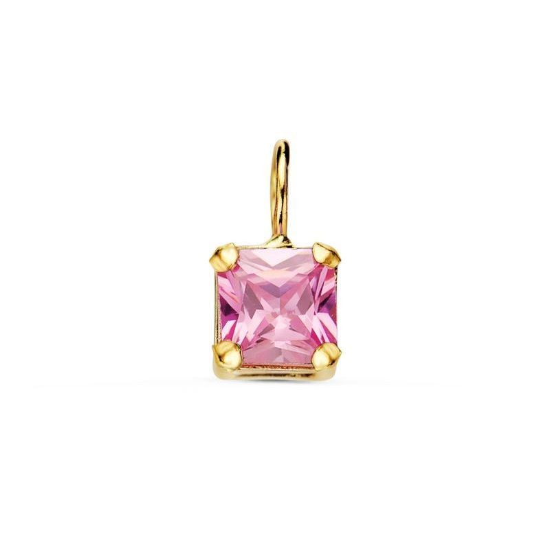 Pendentif pierre rose carrée, or 18 carats et zircon - Emmy