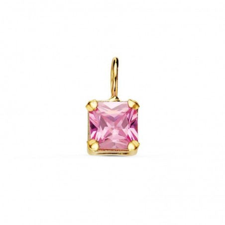 Pendentif pierre rose carrée, or 18 carats et zircon - Emmy