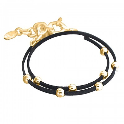 Bracelet, finition dorée, suédine noire pour femme - Double Univers - Lyn&Or Bijoux
