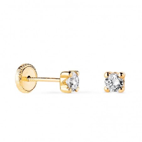 clous d'oreilles fermoir à vis, or jaune 18 carats et zircon de 3 mm