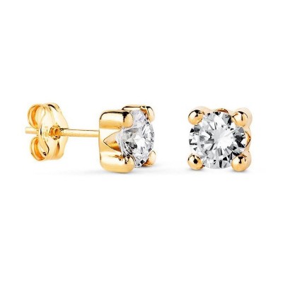 Clous d’oreilles or jaune 18 carats et zircon - diamètre de la pierre 6 mm - Andromède