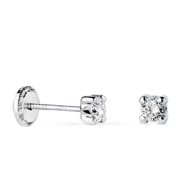 clous d'oreilles fermoir à visser, or blanc 18 carats et zircon de 3 mm